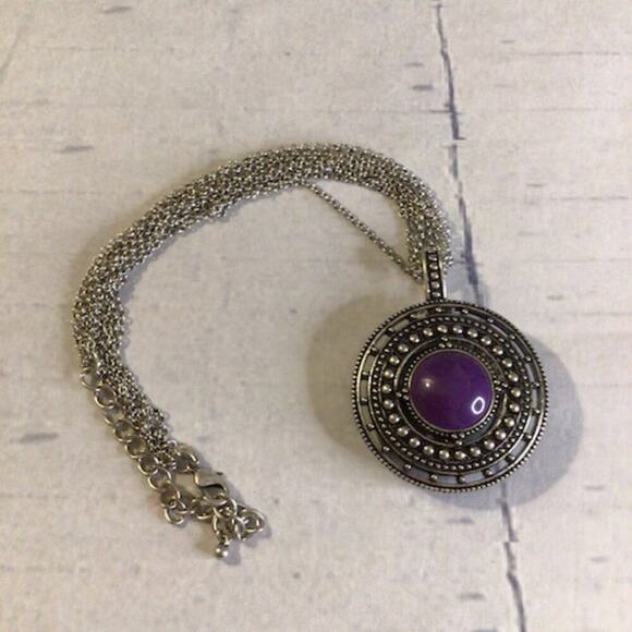 0064 Premier Designs Purple & Silver Tone Pendant w/Multi-Strand Chain Necklace - Picture 3 of 5